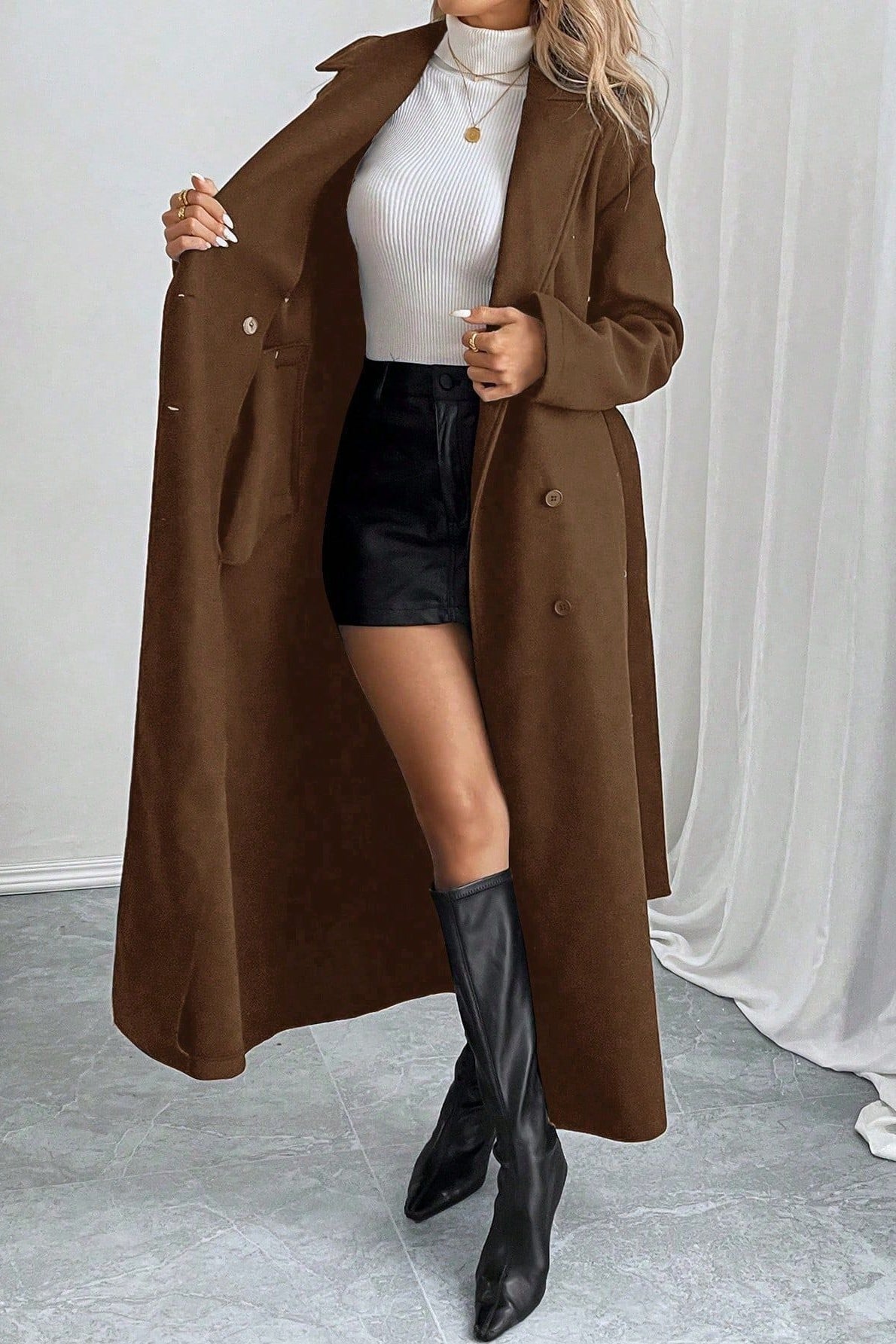 Retro Oversized Double-Faced Wool Midi Coat