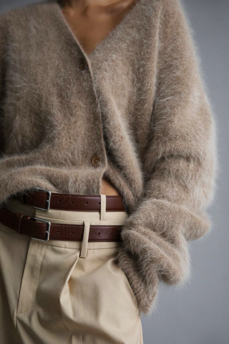 Faux Fur Relaxed Long Sleeve Knit Cardigan