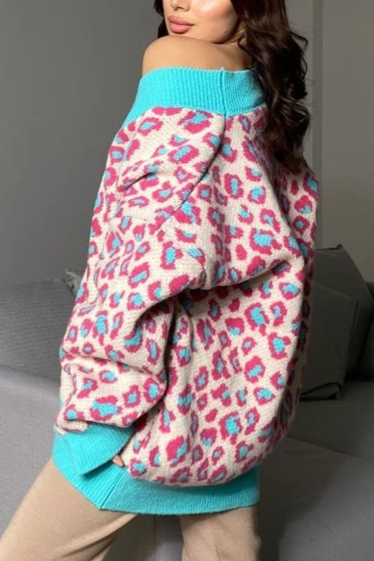 Leopard Print Knit Long-Sleeve Cardigan