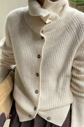 Retro Textured Slim Button Solid Cardigan