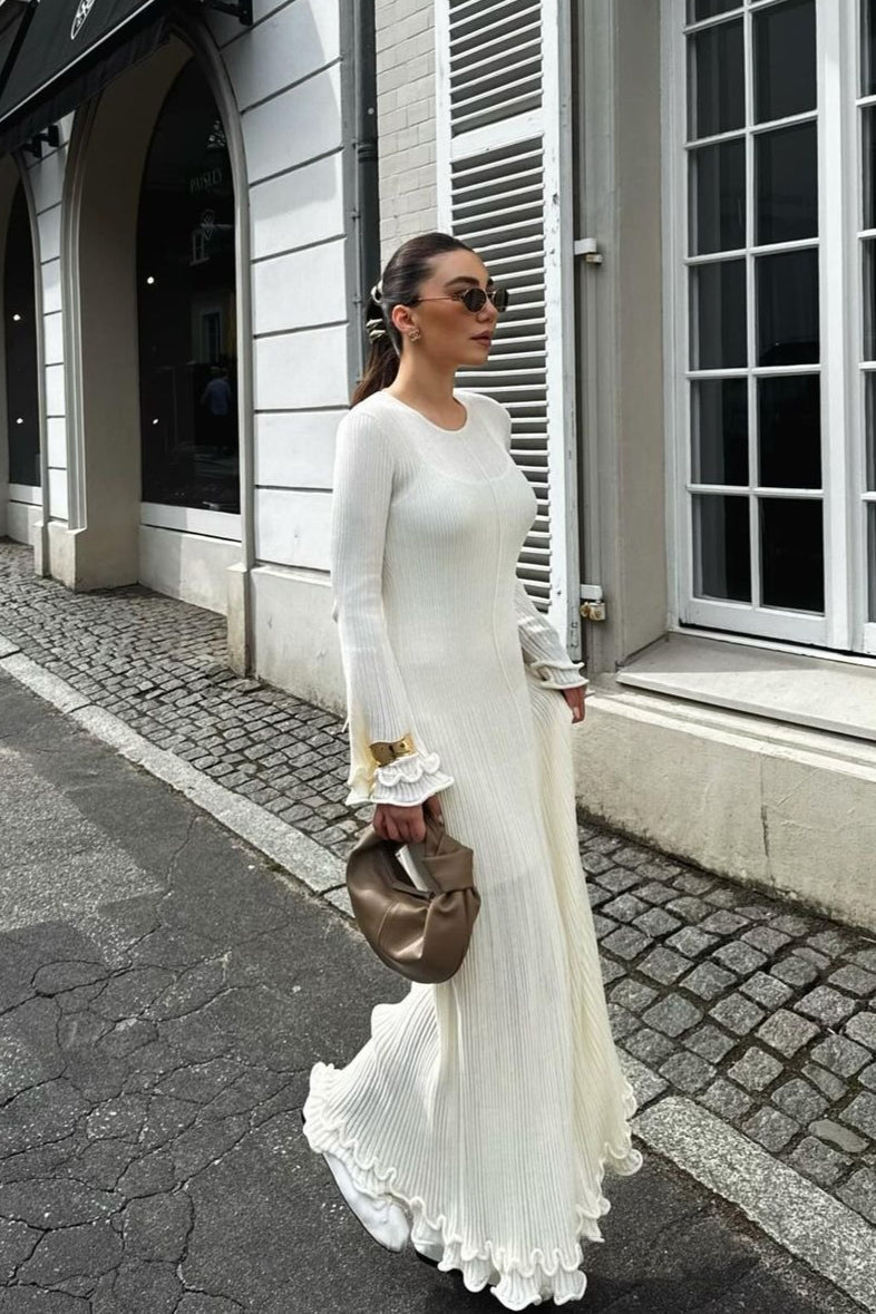 Ruffled Long Sleeve Fitted Maxi Dress