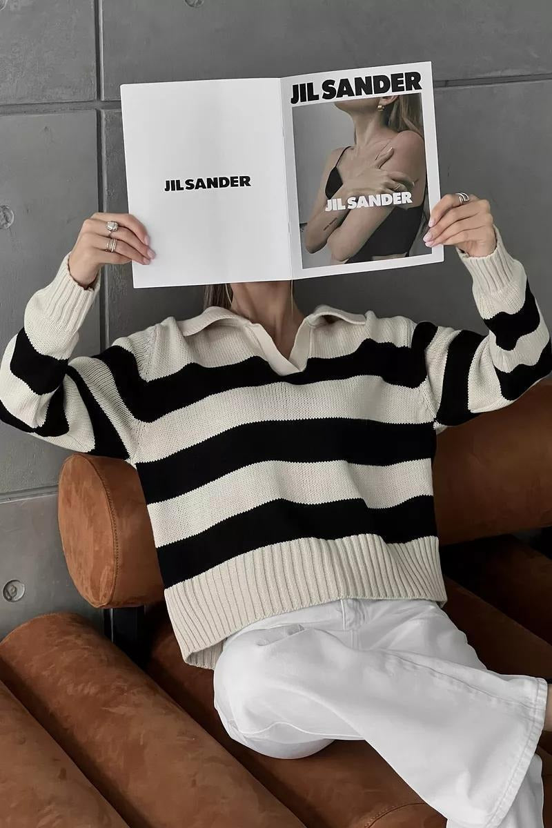 Striped Colorblock Polo Sweater