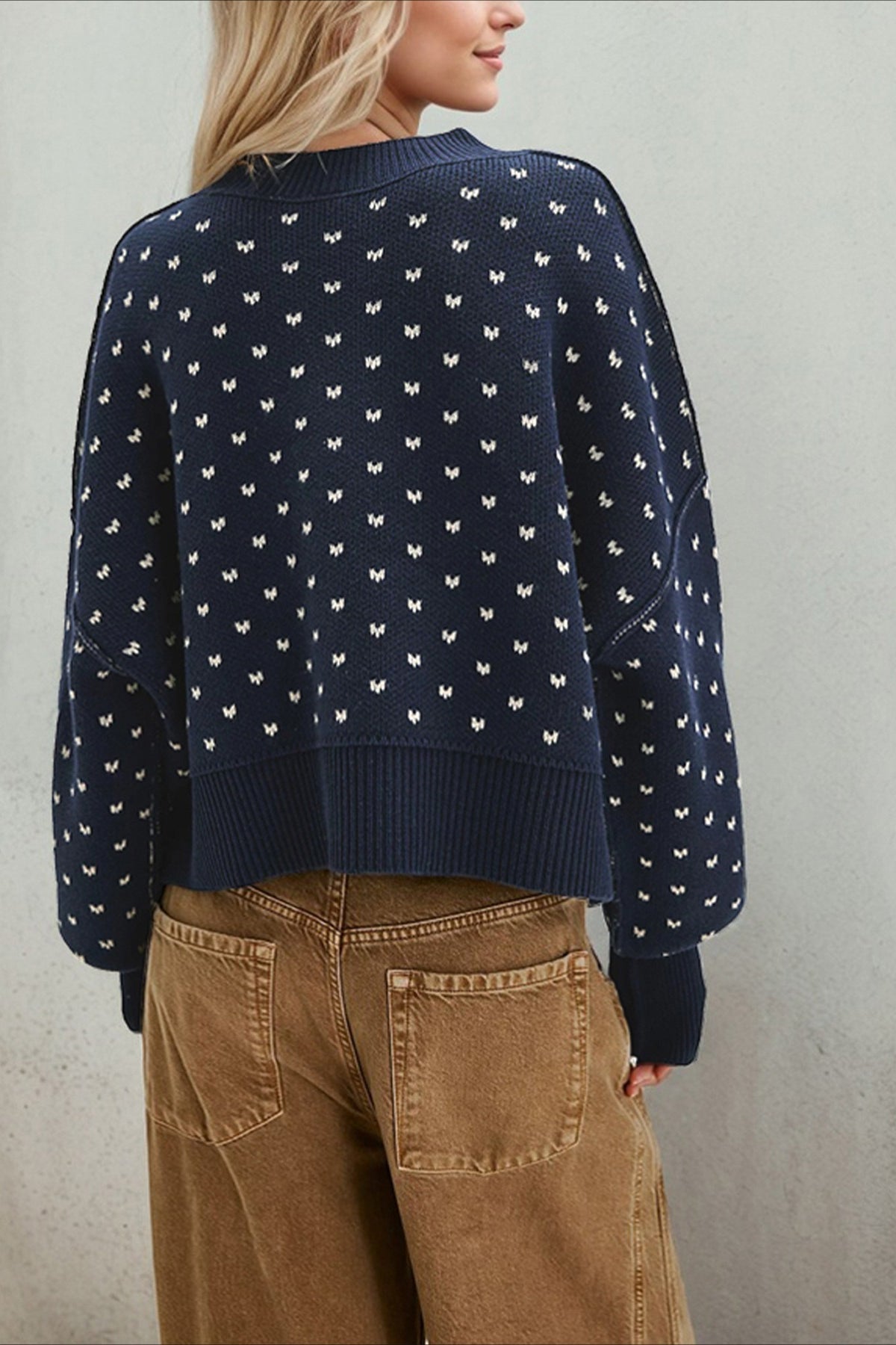 Cropped Butterfly Design Sweater