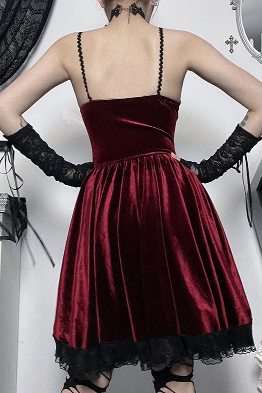 Velvet Tie Waist Gothic Dress