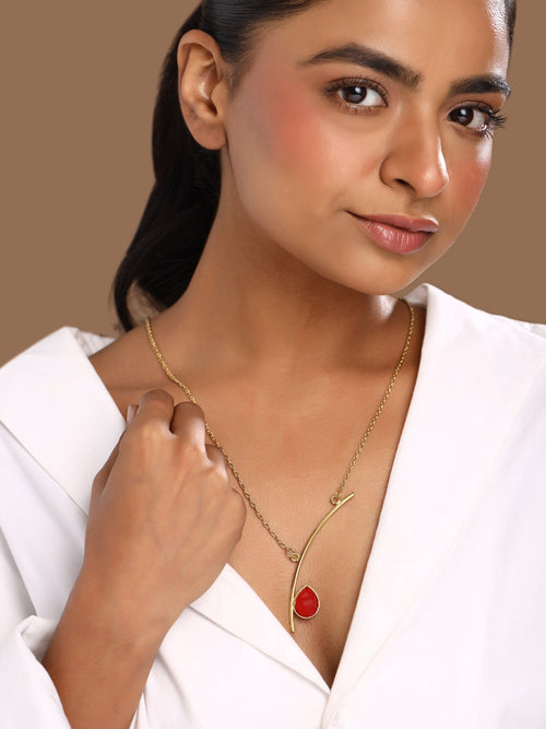 Red Stone Gold Charm Necklace