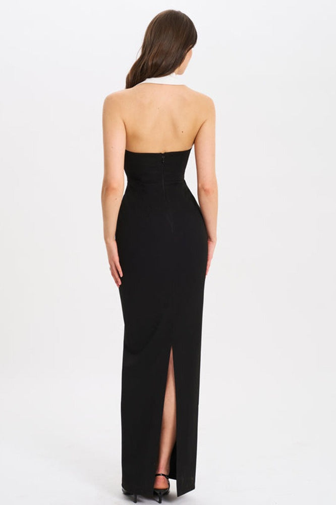 Collared Open Back Split Maxi Dress