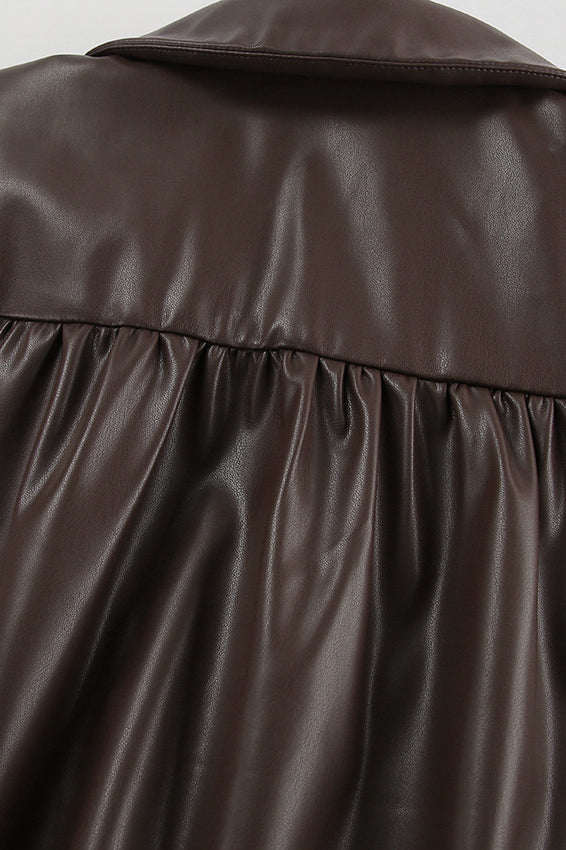Classic Brown PU Cropped Coat