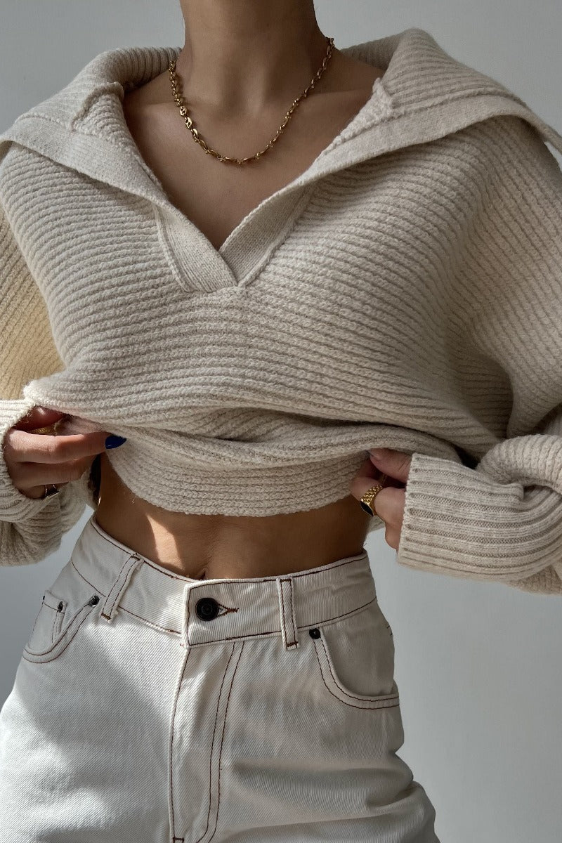 Long Sleeve Collared Knit Sweater