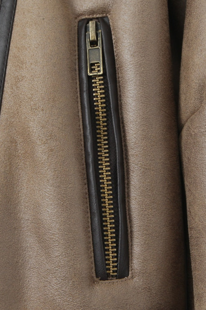 Retro Patchwork Faux Suede Lapel Long Coat