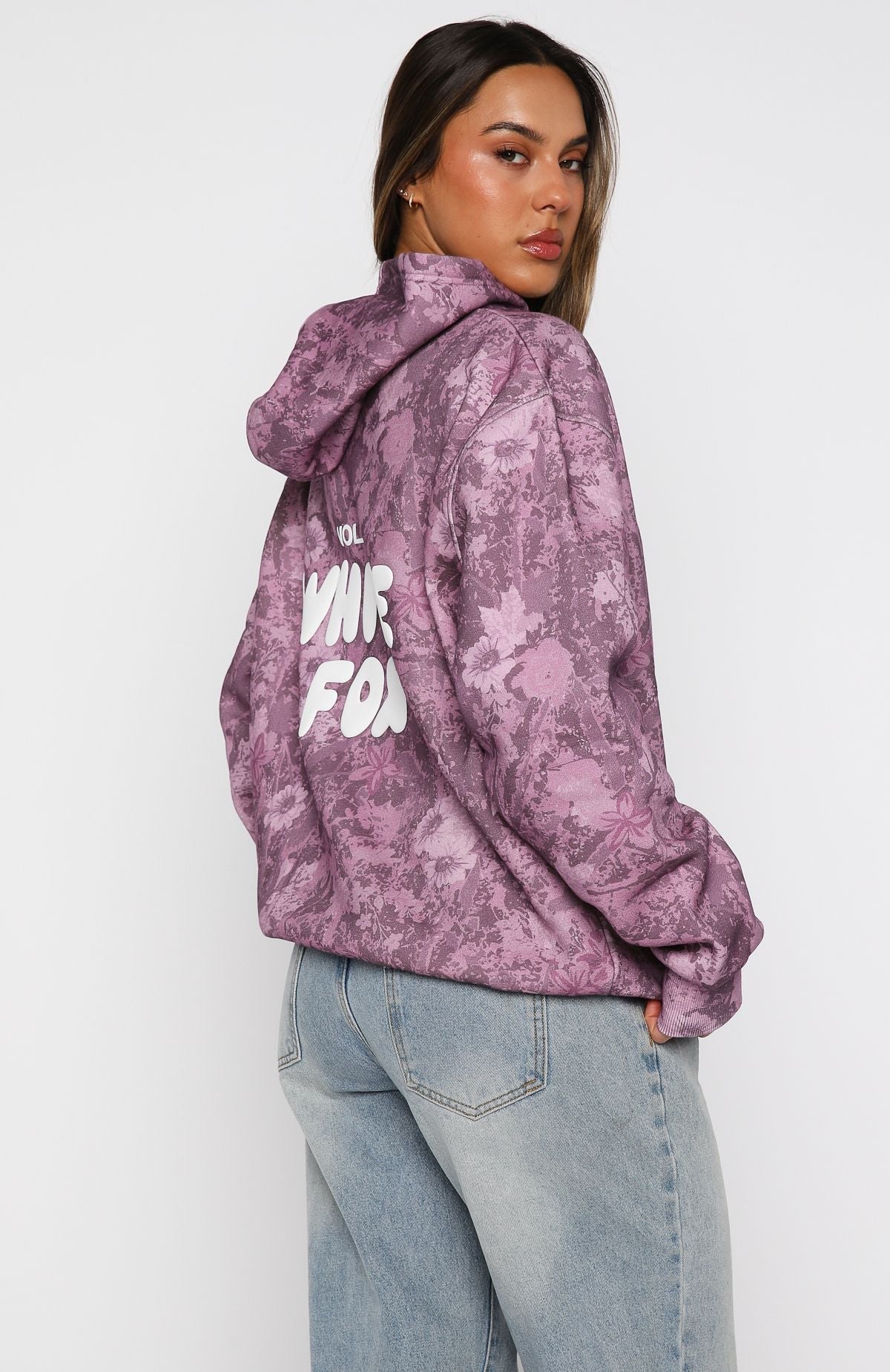Offstage Printed Oversized Berry Floral Hoodie
