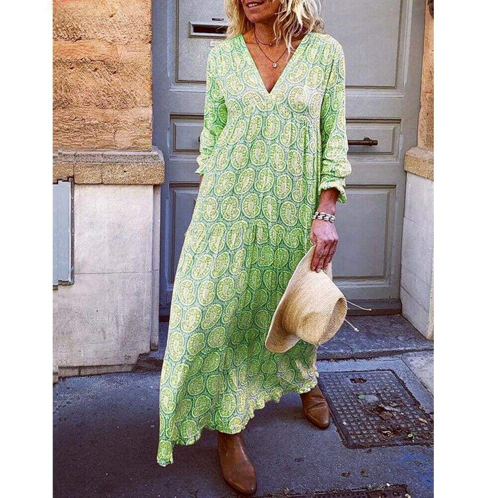 Boho Floral Deep V-Neck Elegant Maxi Dress