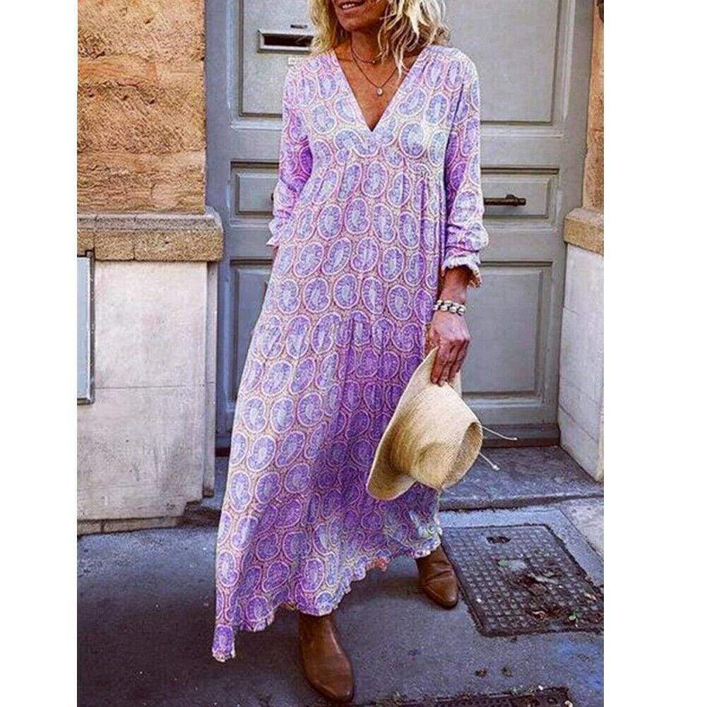 Boho Floral Deep V-Neck Elegant Maxi Dress