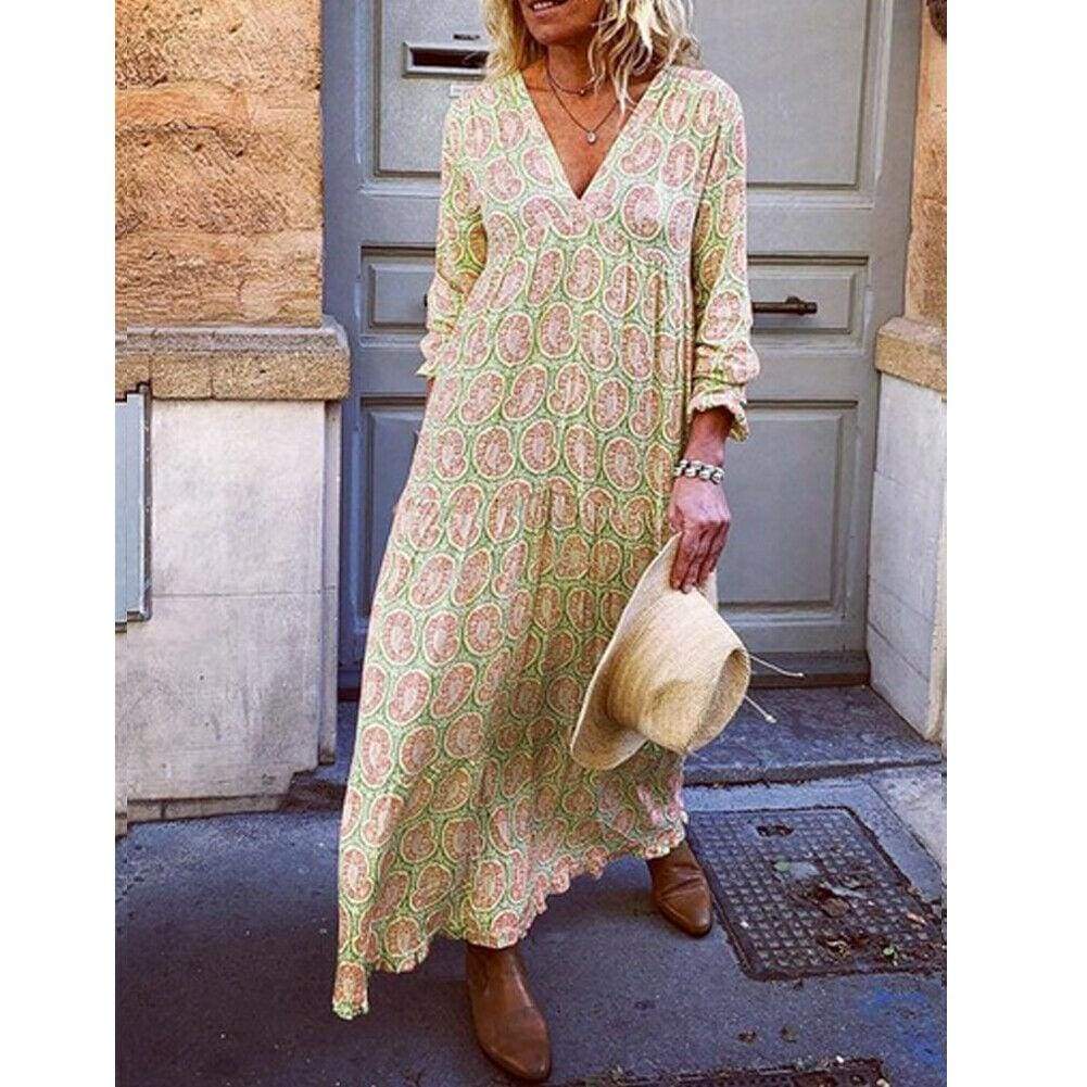 Boho Floral Deep V-Neck Elegant Maxi Dress