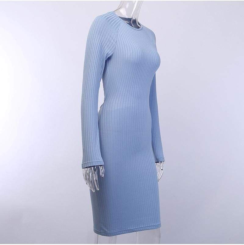Formal Hollow Long Sleeve Slim Midi Dress