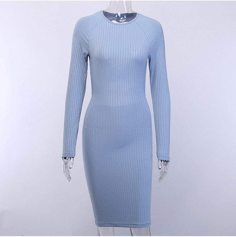Formal Hollow Long Sleeve Slim Midi Dress