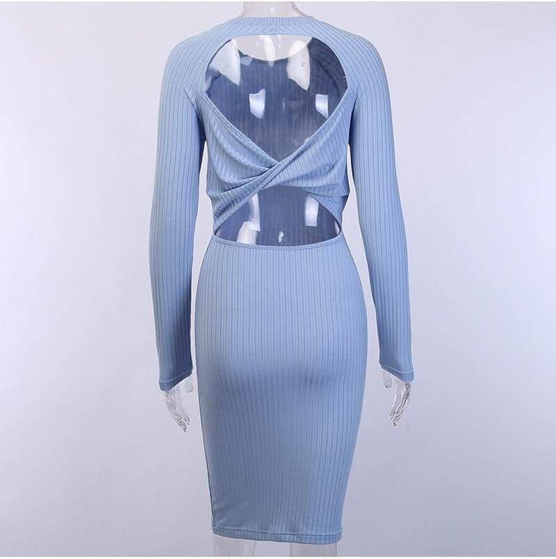 Formal Hollow Long Sleeve Slim Midi Dress