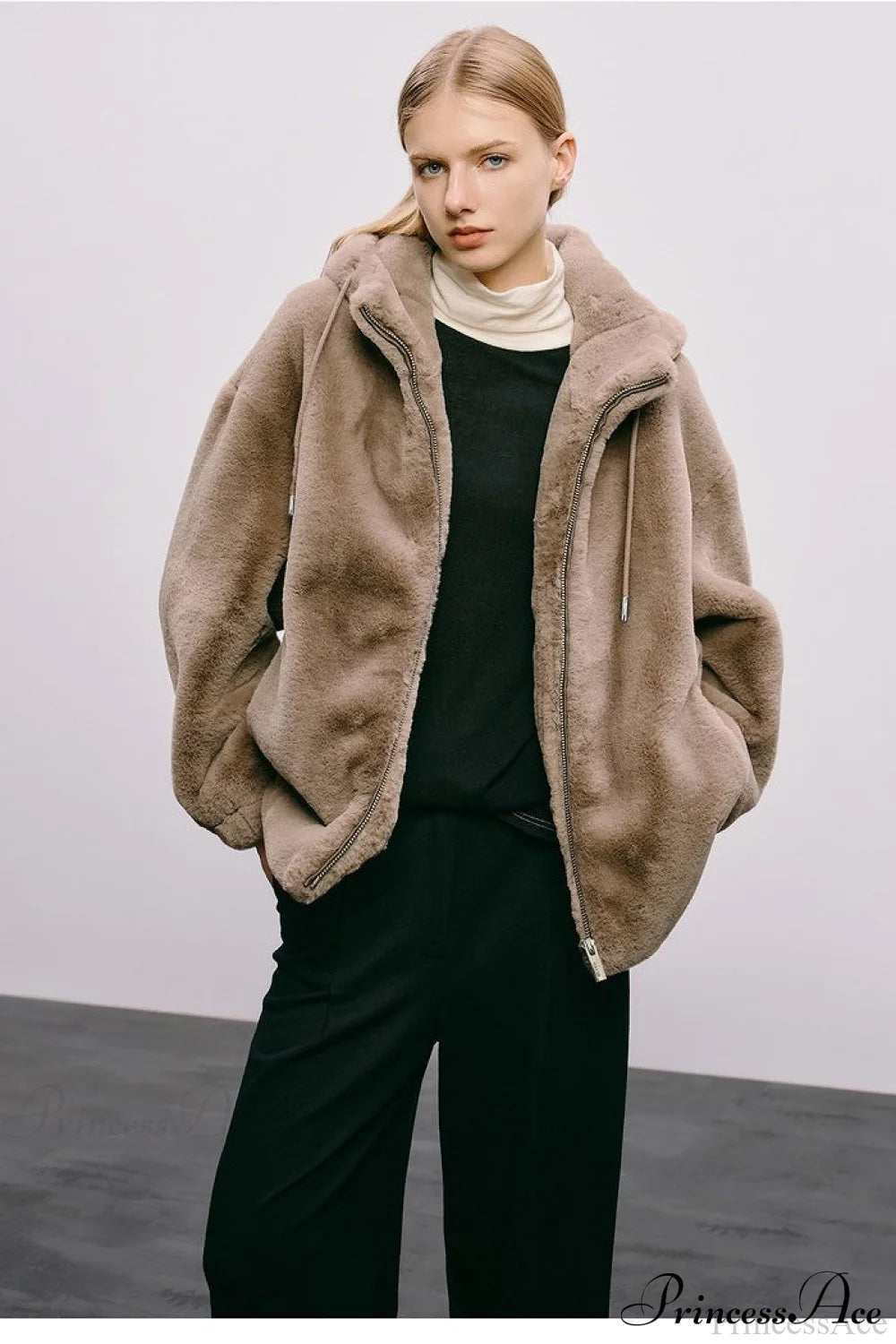 Faux Mink Rabbit Fur Hooded Thick Coat