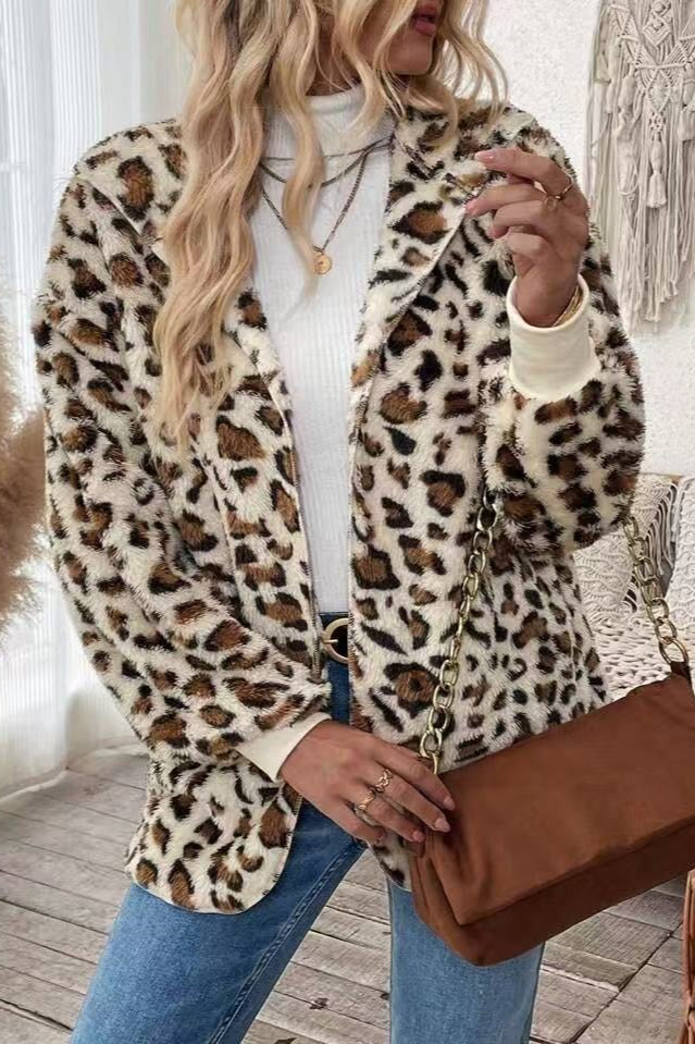 Printed Reversible Fleece Open Coat