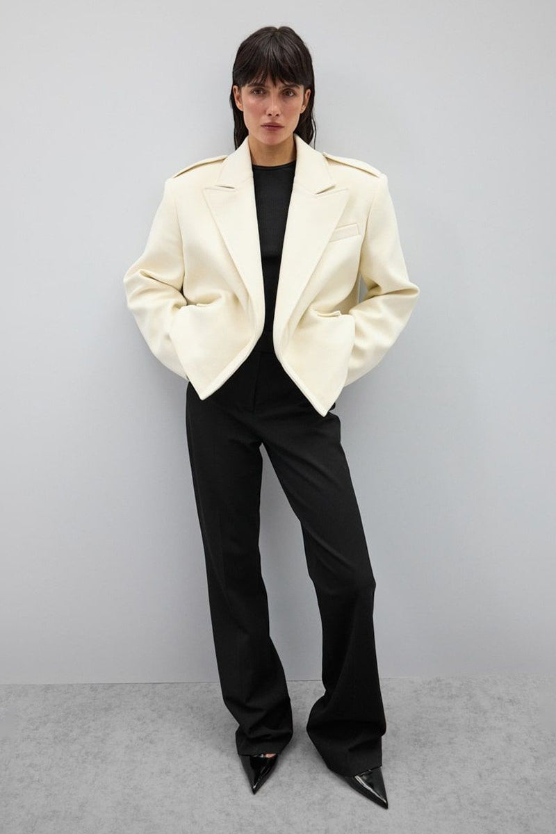 Notch Lapel Epaulet Wool Blend Loose Coat