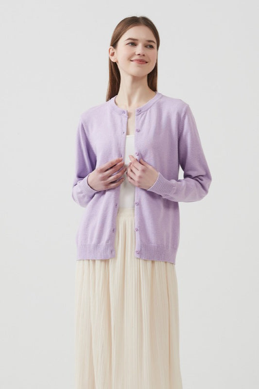 Cotton Crew-Neck Light Knit Cardigan