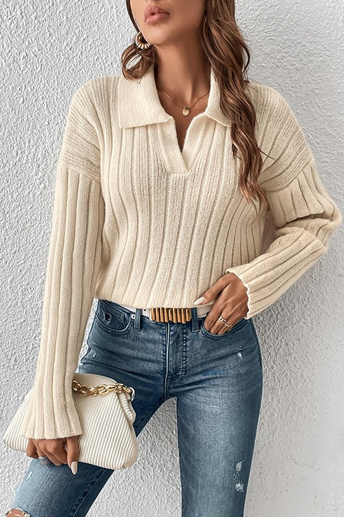 Lapel Collar Knit Sweater