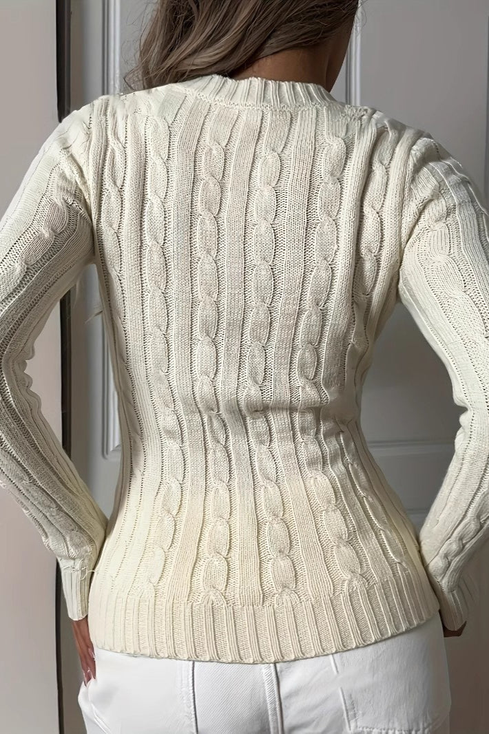 Relaxed Cable Knit V Neck Sweater