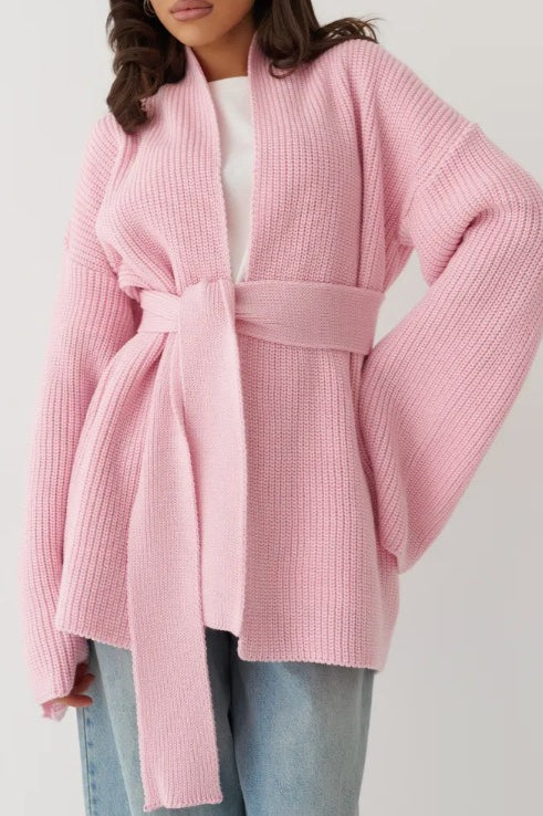 Relaxed Oversized Belted Knit Cardigan
