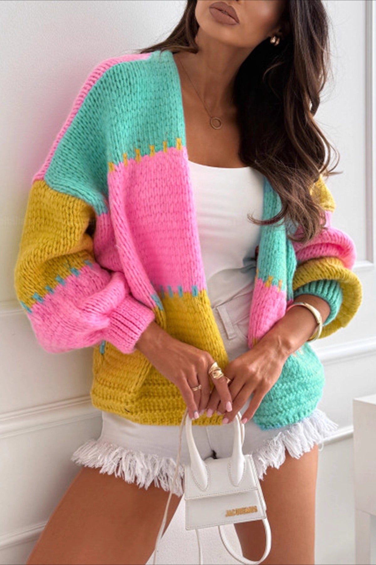 Relaxed Colorblock Loose Knit Cardigan