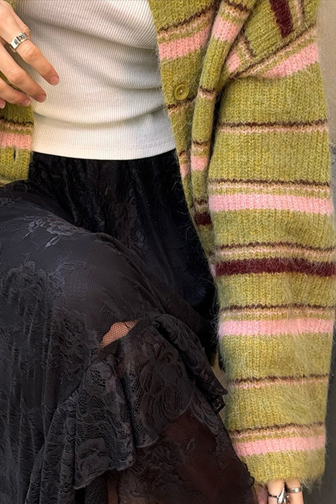 Striped Colorblock Loose Knit Cardigan
