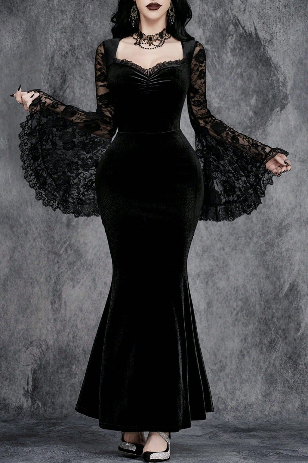 Flared Sleeve Lace Gothic Dress