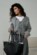 Plain Bow Tie Long Sleeve Knit Cardigan