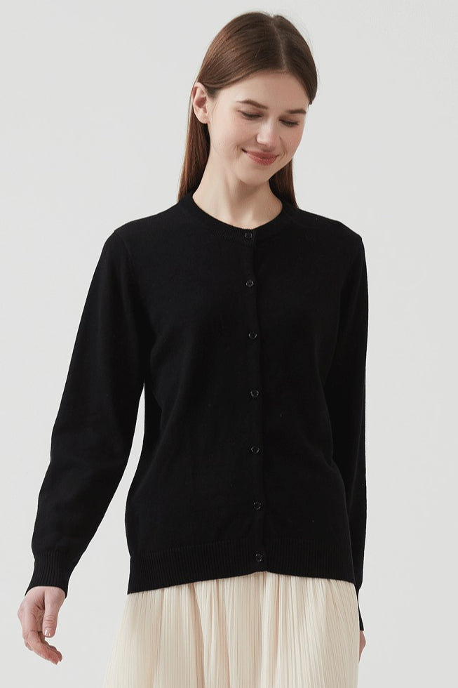 Cotton Crew-Neck Light Knit Cardigan