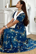 Doll Collar Short Sleeve Blue French Floral Dress