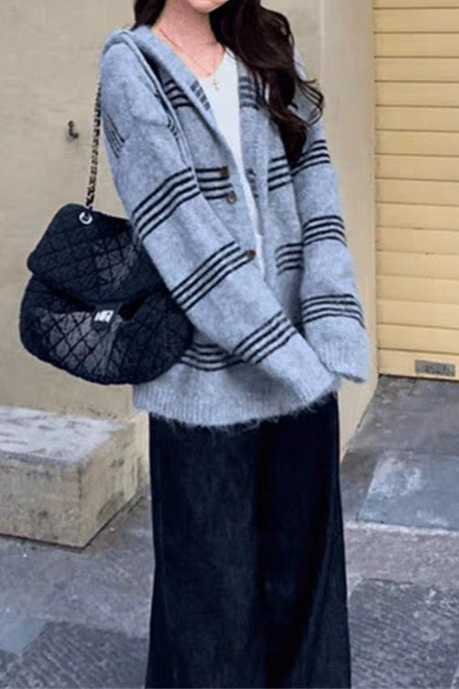Patchwork Striped Hooded Sweater