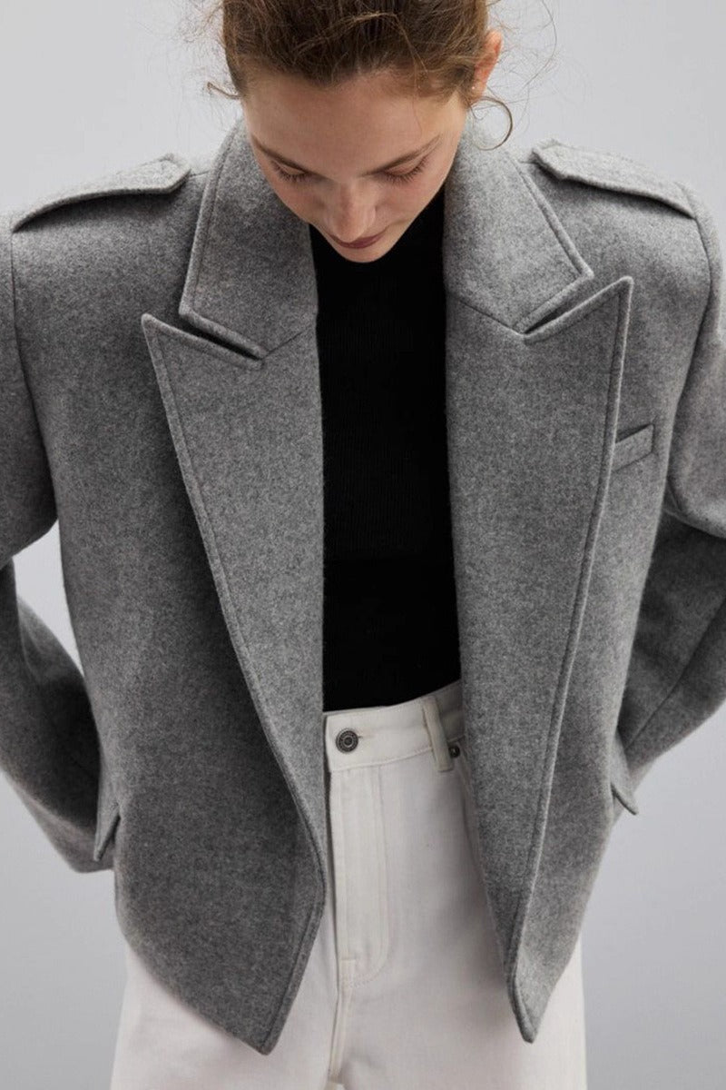 Notch Lapel Epaulet Wool Blend Loose Coat
