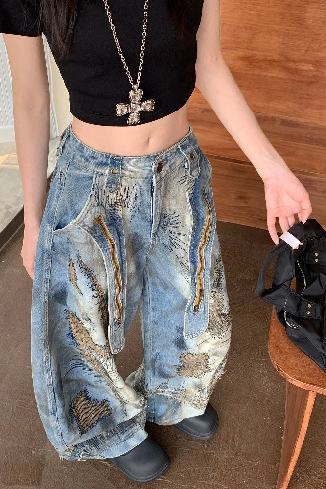 Punk Streetwear Wide Leg Denim Jean