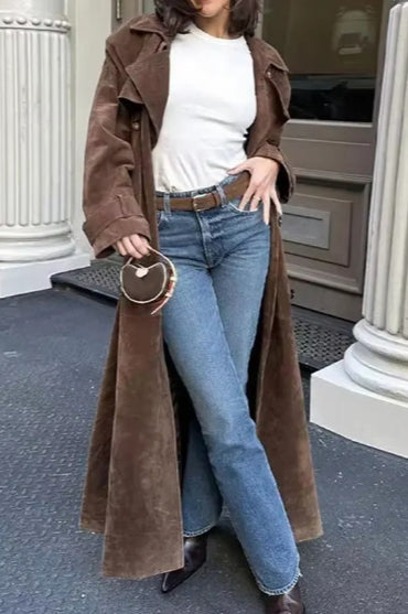 Retro Brown Belted Long Coat