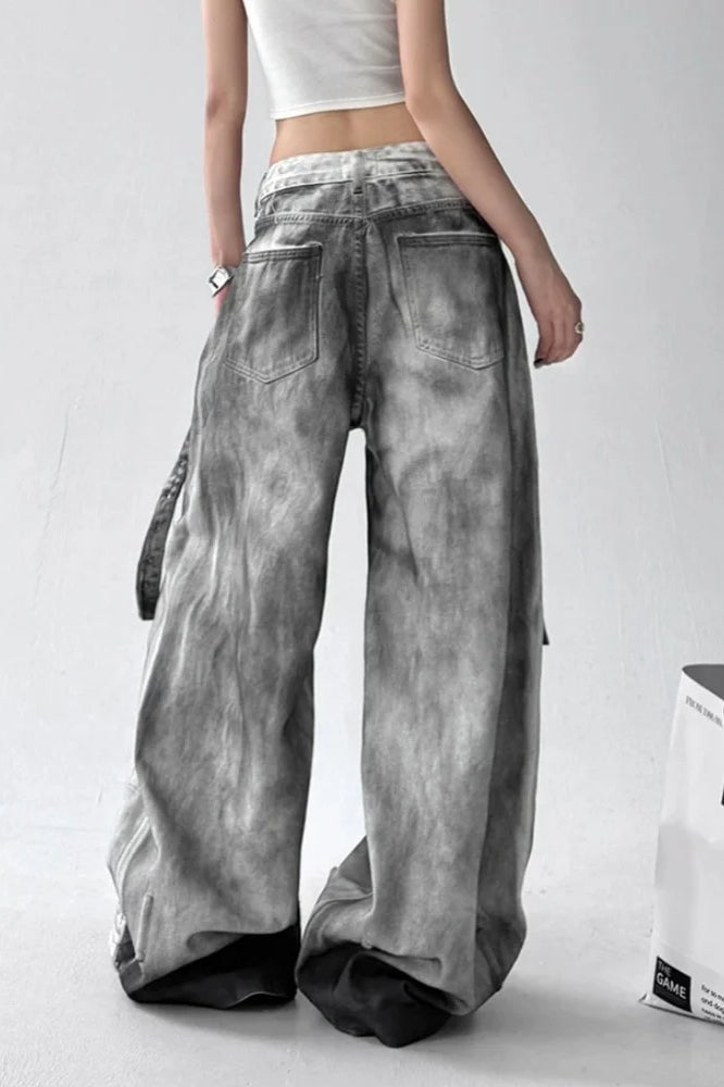 Washed Ripped Wide Leg Jean