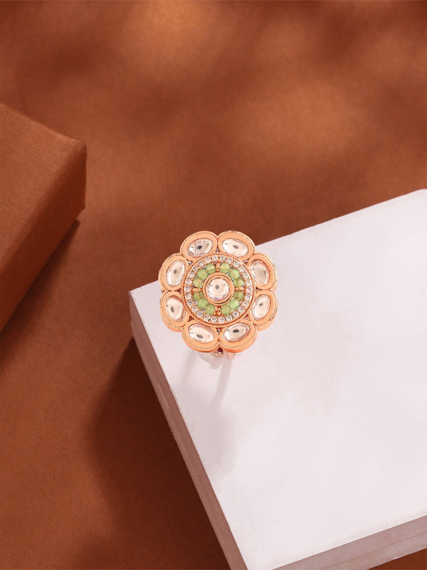 Adjustable Gold White Crystal Accent Ring