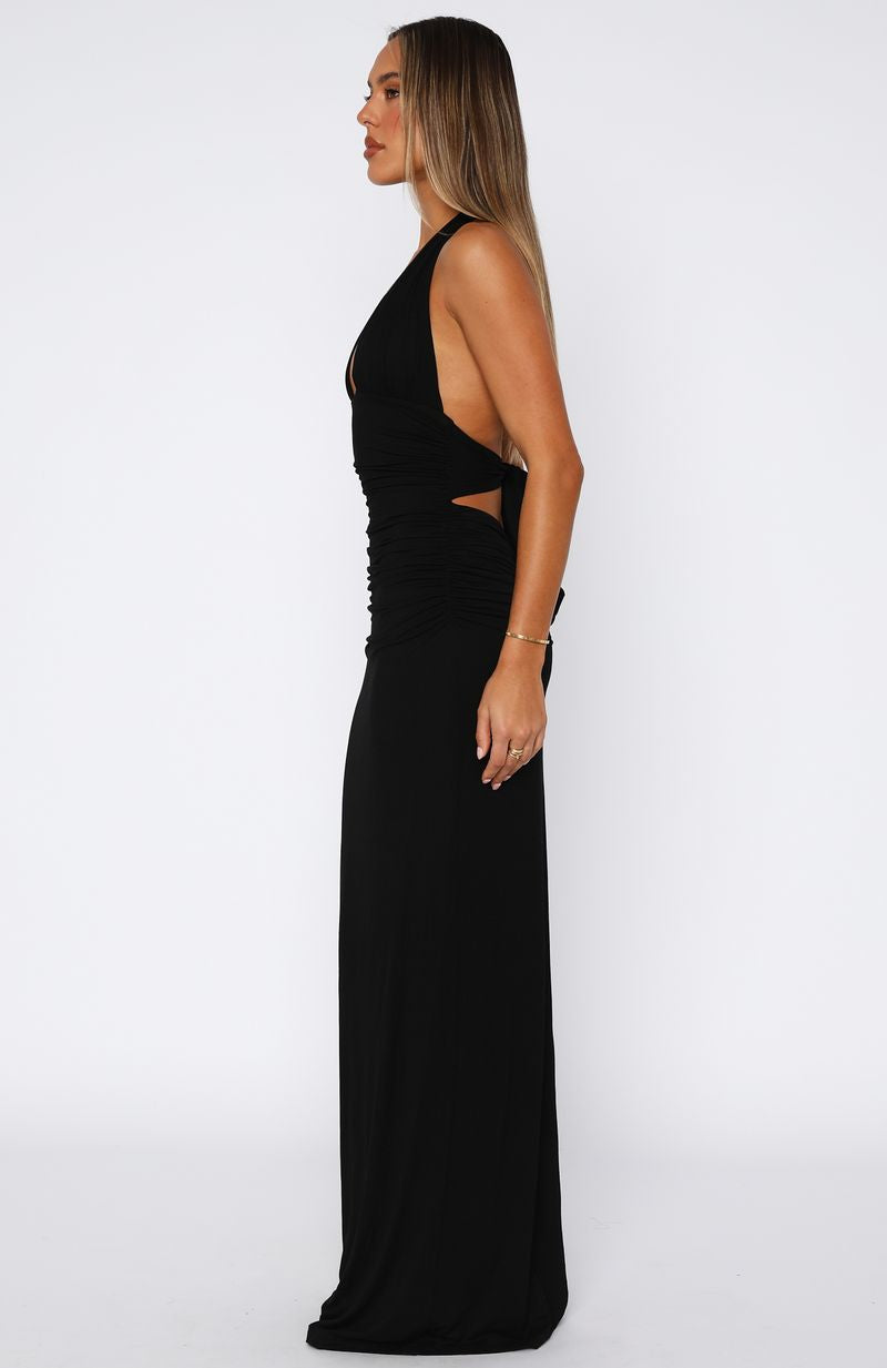 Halter Black Elegant Flow Maxi Dress