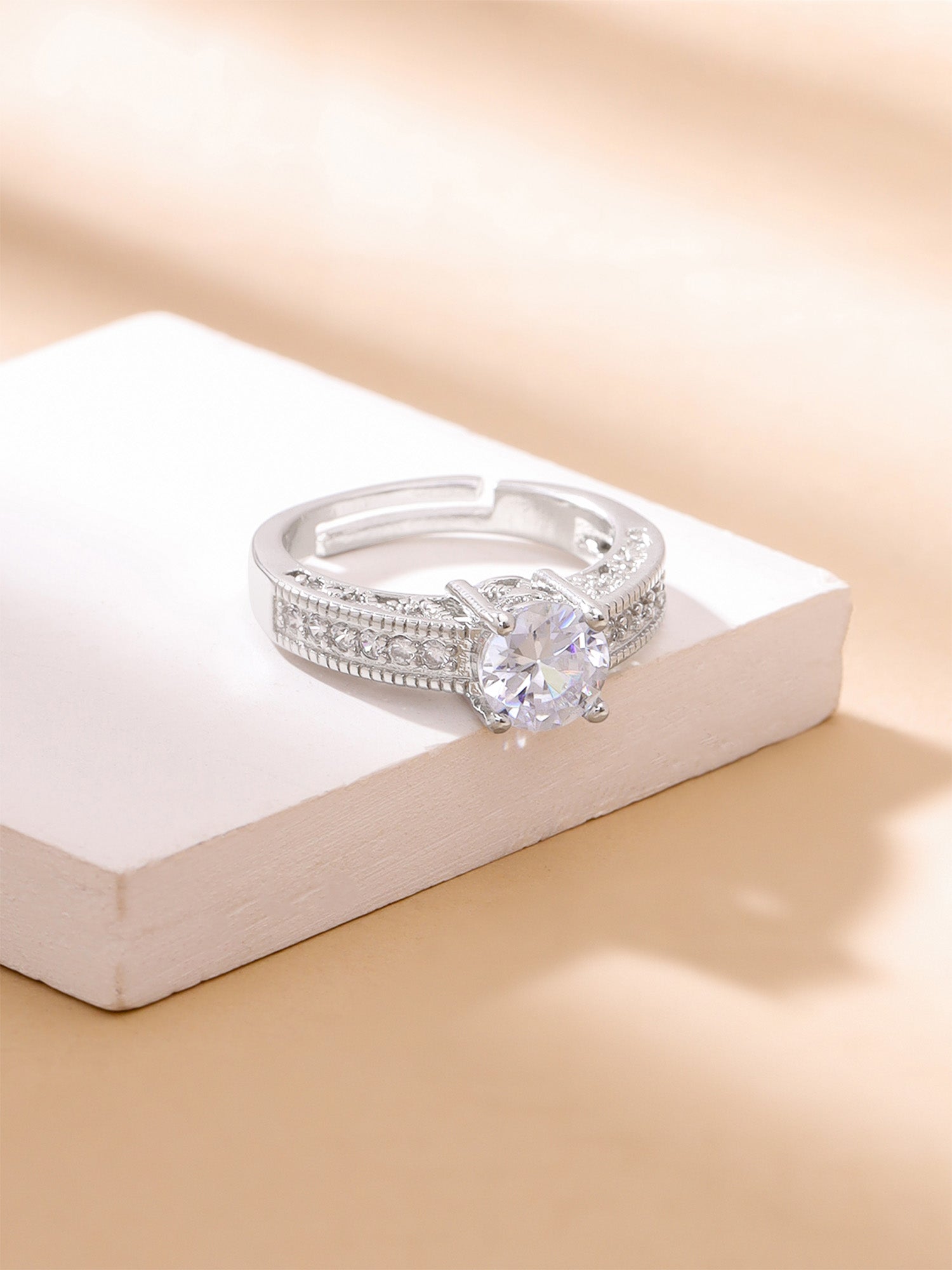 Rhodium Plated Adjustable Cubic Zircon Ring