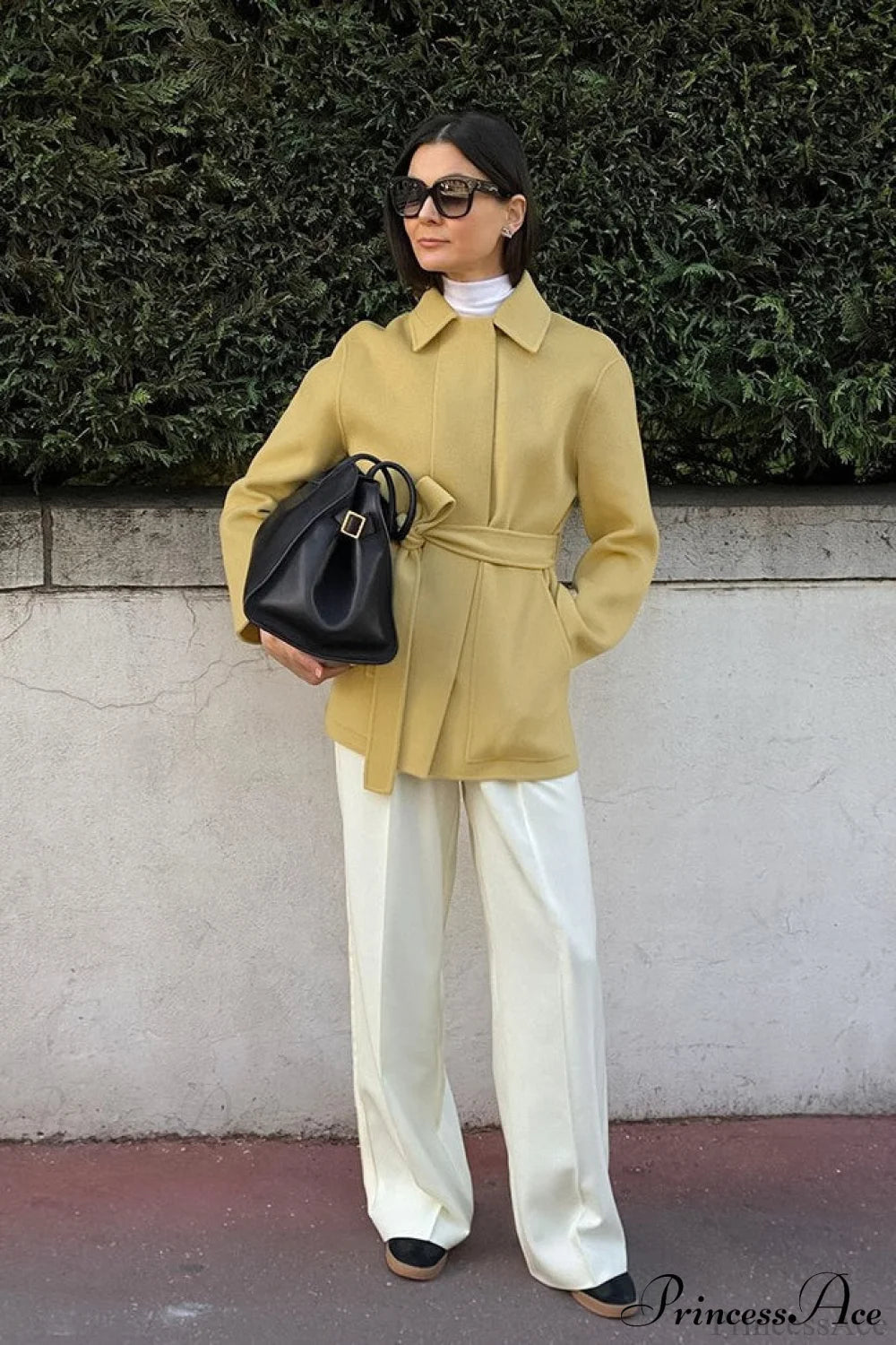 Gentle Sweet Tie Wool Mid Pocket Coat