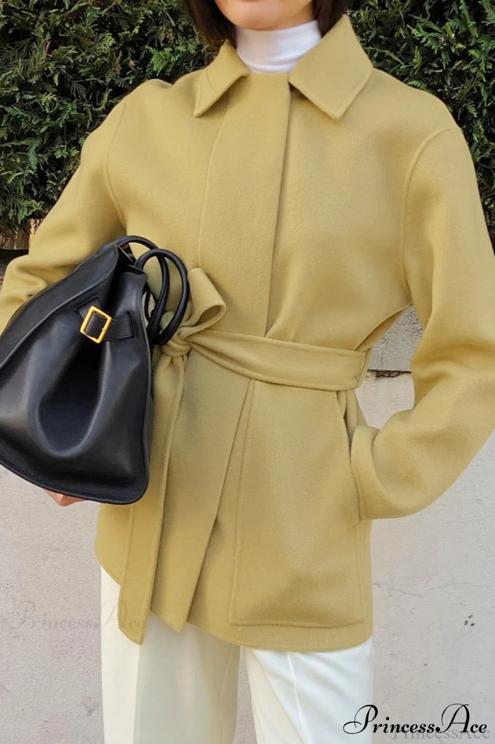 Gentle Sweet Tie Wool Mid Pocket Coat