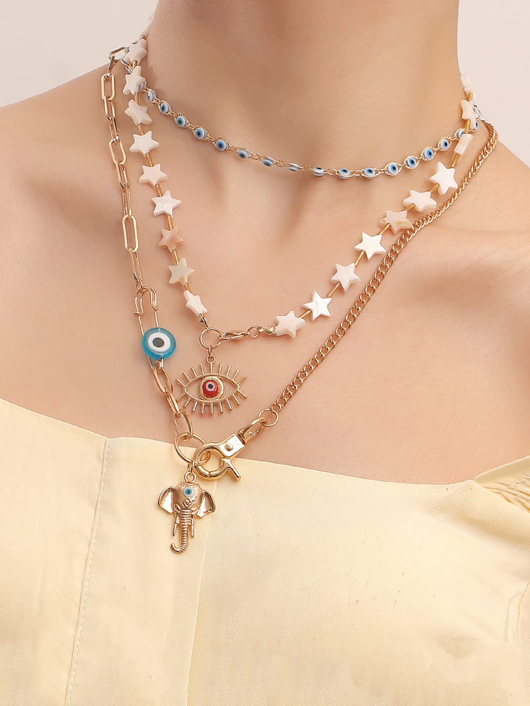 Layered Beaded Gold Chain Necklace