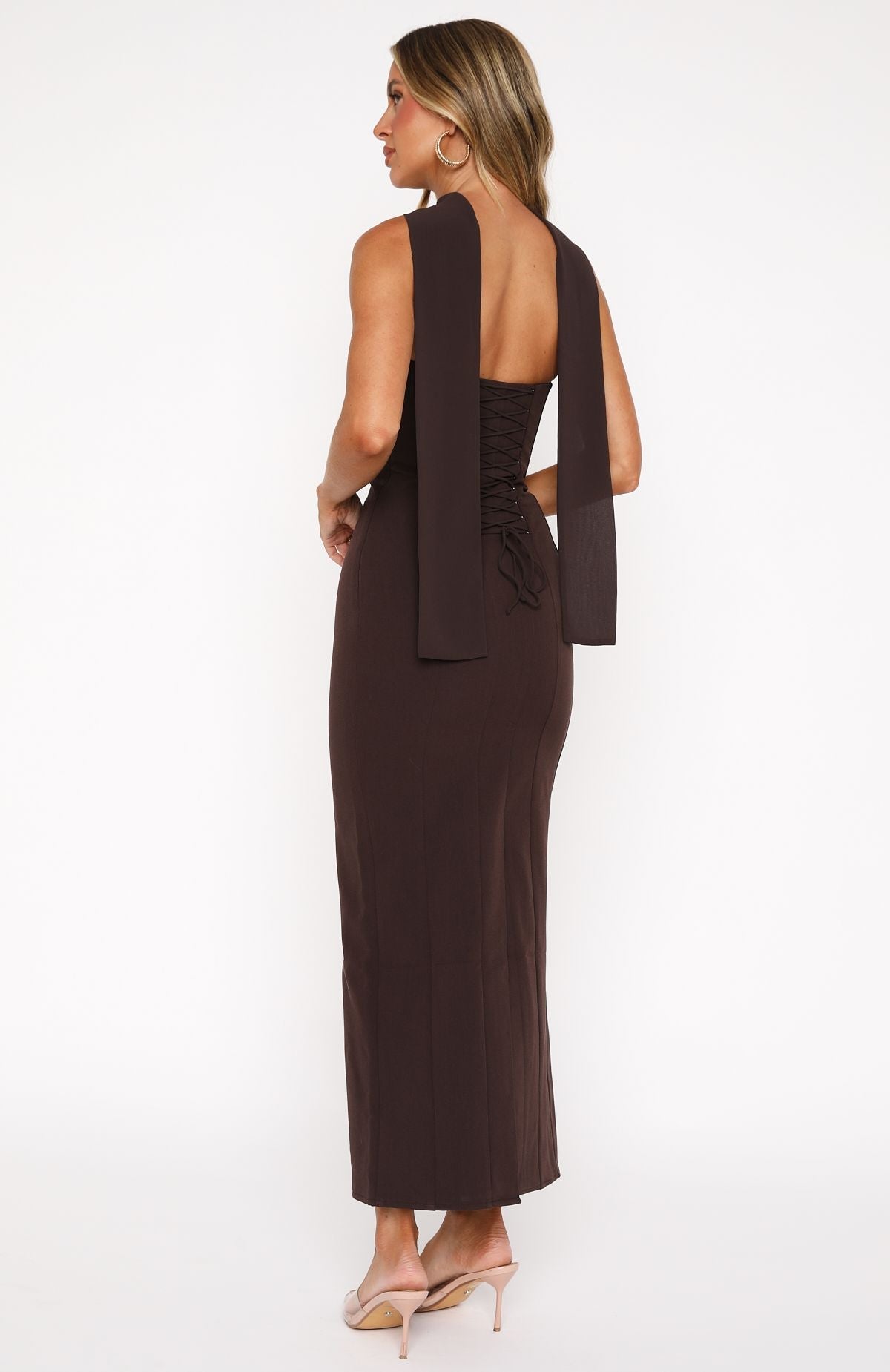 Chocolate Strapless Raining Hearts Maxi Dress