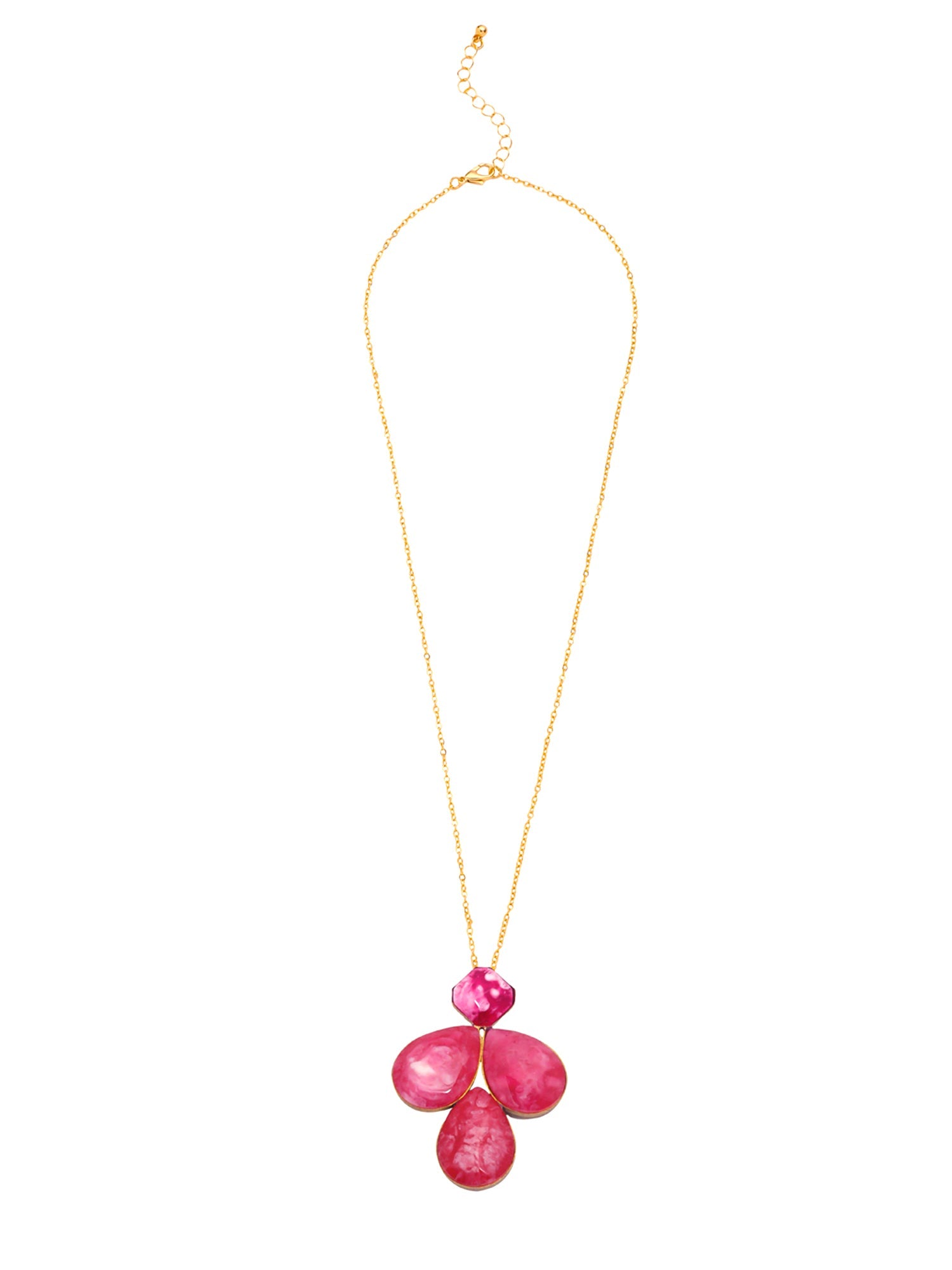 Gold Pink Stone Long Chain Necklace