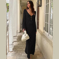 Hollow Out Knitted Backless V Neck Summer Maxi Dress