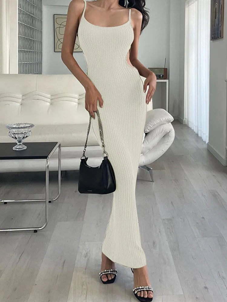 Skinny Bodycon Side Cut Out Spaghetti Strap Maxi Dress