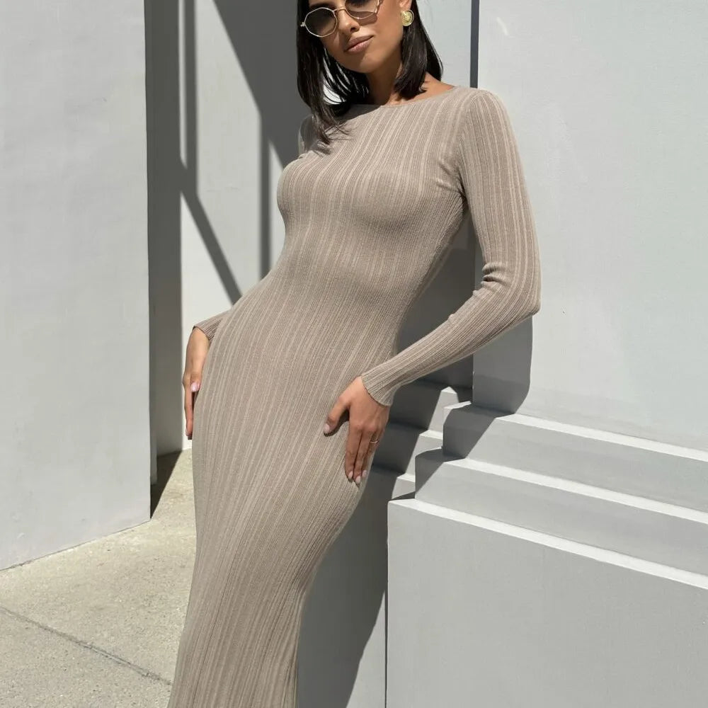Knit High Waist Long Sleeve Casual Mini Dress