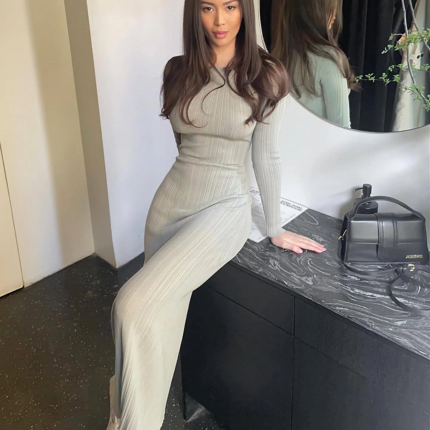 Knit High Waist Long Sleeve Casual Mini Dress